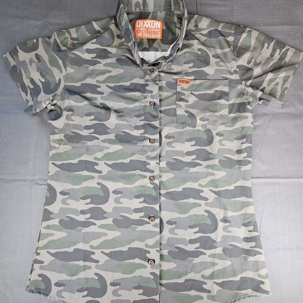 Dixxon Flannel Co Free Bird  green Camo Polyester Blend Men's  Button shirt LG
